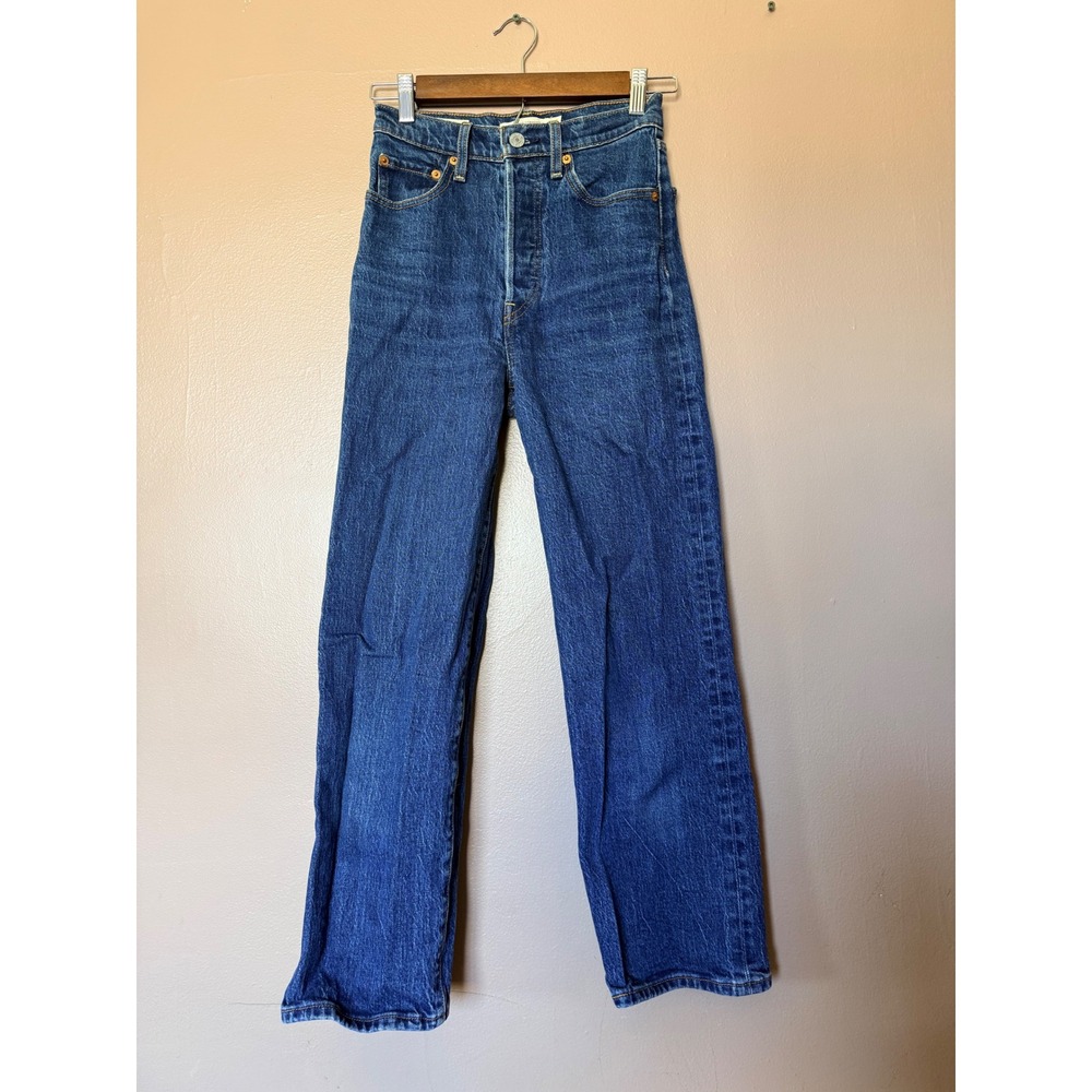 Levis Premium Size 25 Blue Ribcage Straight High Rise Denim Button Fly Jean‎